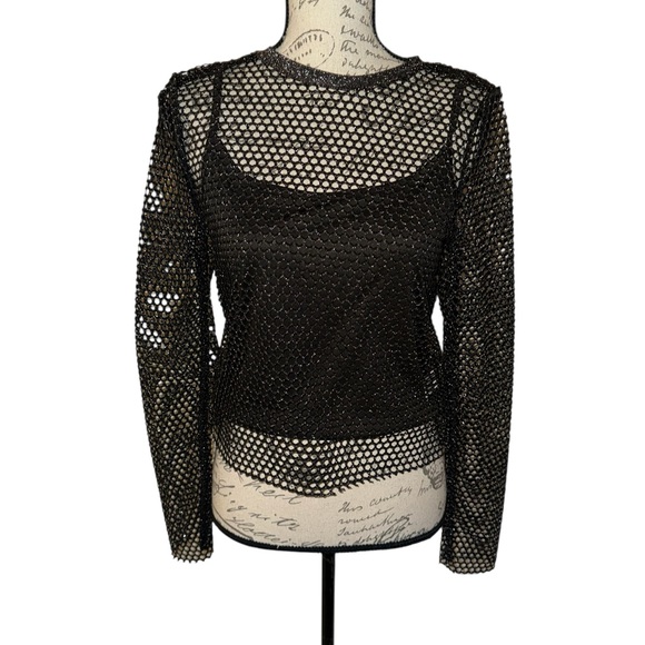 Steve Madden Black/Slate Metallic Mesh Top – Size Large – NWT - Picture 2 of 8